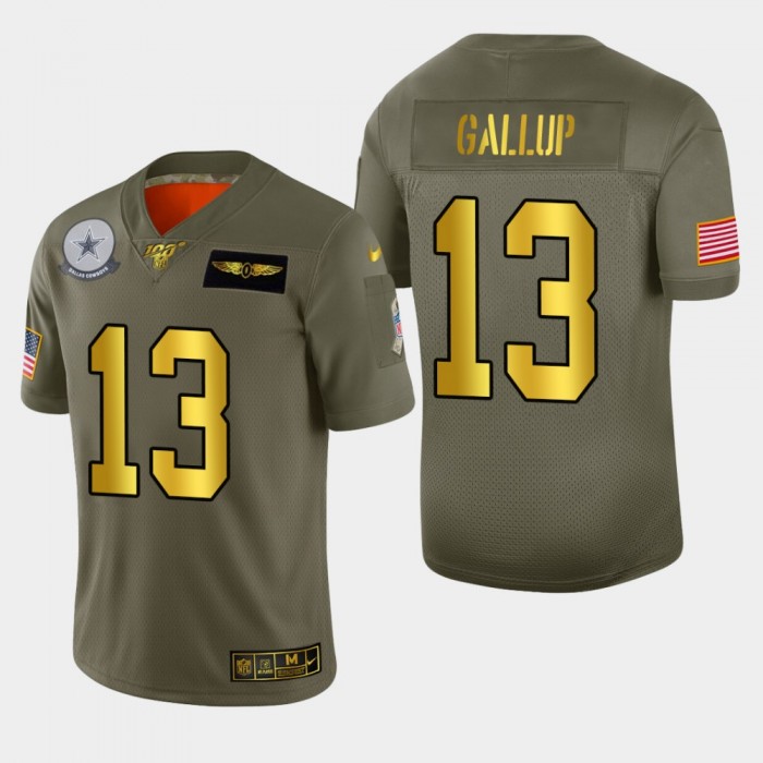 Nike Men's Dallas Cowboys 13 Michael Gallup 2019 Olive Gold Salute To Service 100th Season Limited Jersey
