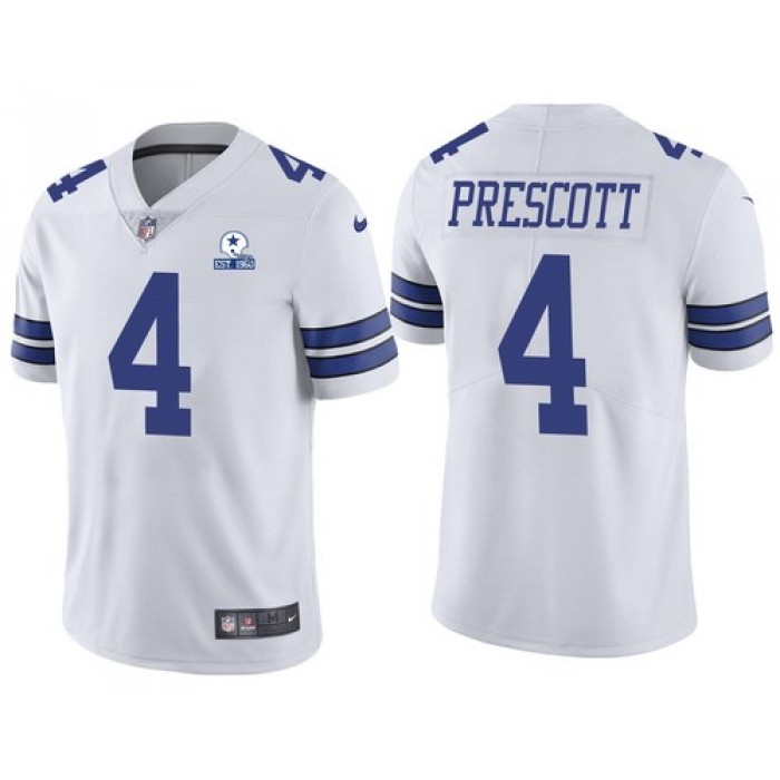 Men's Dallas Cowboys #4 Dak Prescott White 60th Anniversary Vapor Untouchable Stitched NFL Nike Limited Jersey