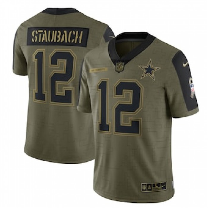 Men's Dallas Cowboys #12 Roger Staubach Nike Olive 2021 Salute To Service Retired Player Limited Jersey