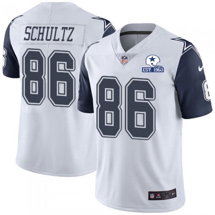 Nike Cowboys #86 Dalton Schultz White Men's Stitched With Established In 1960 Patch NFL Limited Rush Jersey