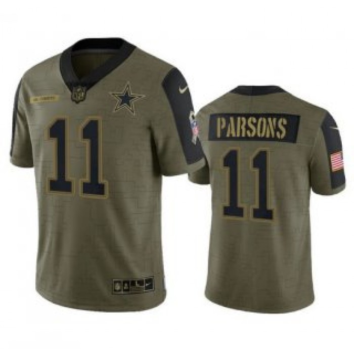 Men's Dallas Cowboys #11 Micah Parsons Olive 2021 Salute To Service Limited Stitched Jersey