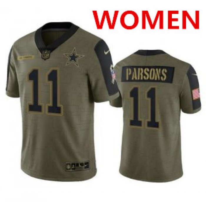 Women's Dallas Cowboys #11 Micah Parsons Olive 2021 Salute To Service Limited Stitched Jersey