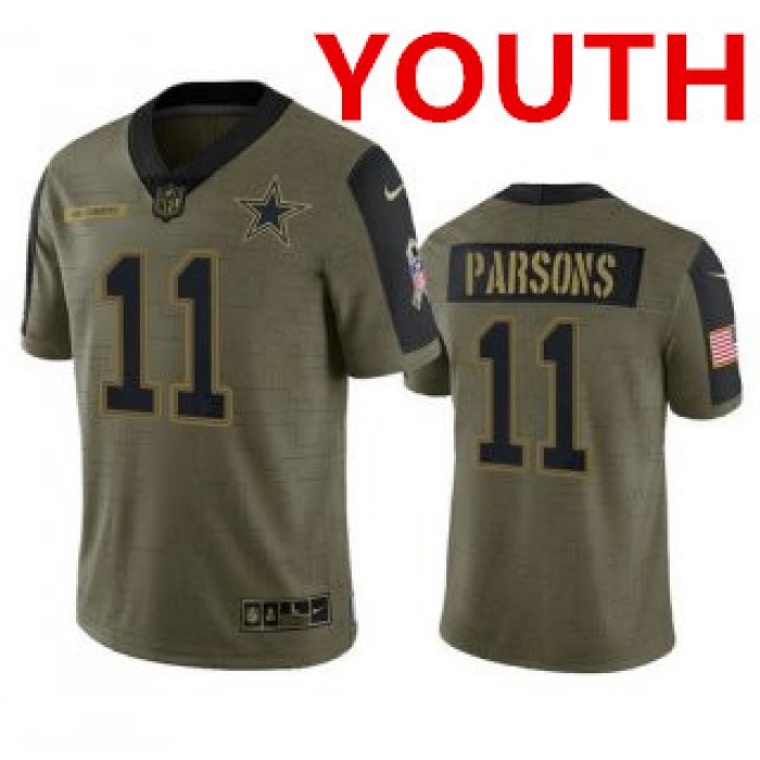 Youth Dallas Cowboys #11 Micah Parsons Olive 2021 Salute To Service Limited Stitched Jersey