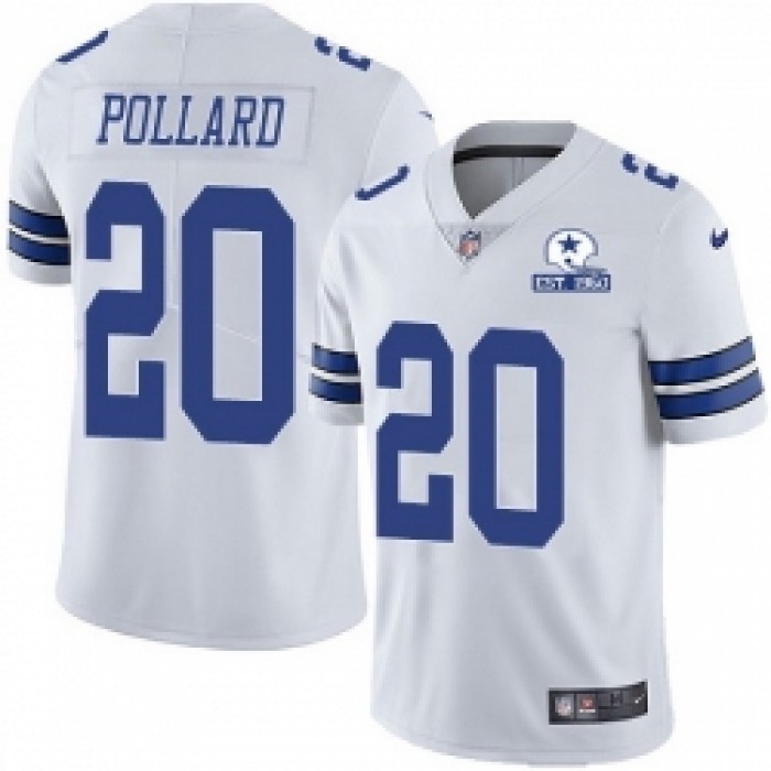 Nike Cowboys 20 Tony Pollard White Men Stitched With Established In 1960 Patch NFL Vapor Untouchable Limited Nike Jersey