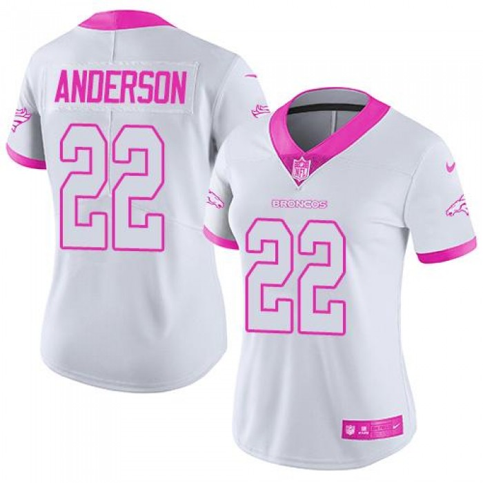 Nike Broncos #22 C.J. Anderson White Pink Women's Stitched NFL Limited Rush Fashion Jersey