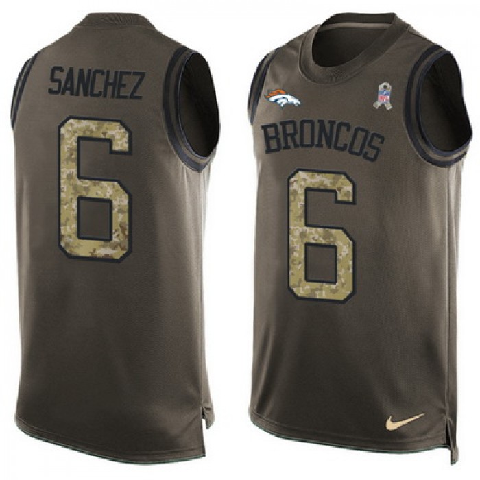 Men's Denver Broncos #6 Mark Sanchez Olive Green Salute To Service Hot Pressing Player Name & Number Nike NFL Tank Top Jersey