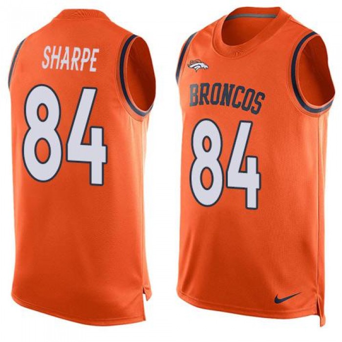 Men's Denver Broncos #84 Shannon Sharpe Orange Hot Pressing Player Name & Number Nike NFL Tank Top Jersey