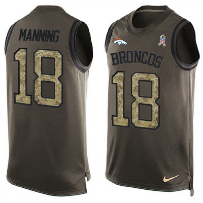 Men's Denver Broncos #18 Peyton Manning Olive Green Salute To Service Hot Pressing Player Name & Number Nike NFL Tank Top Jersey