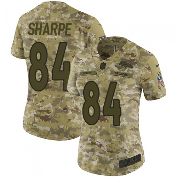 Nike Broncos #84 Shannon Sharpe Camo Women's Stitched NFL Limited 2018 Salute to Service Jersey