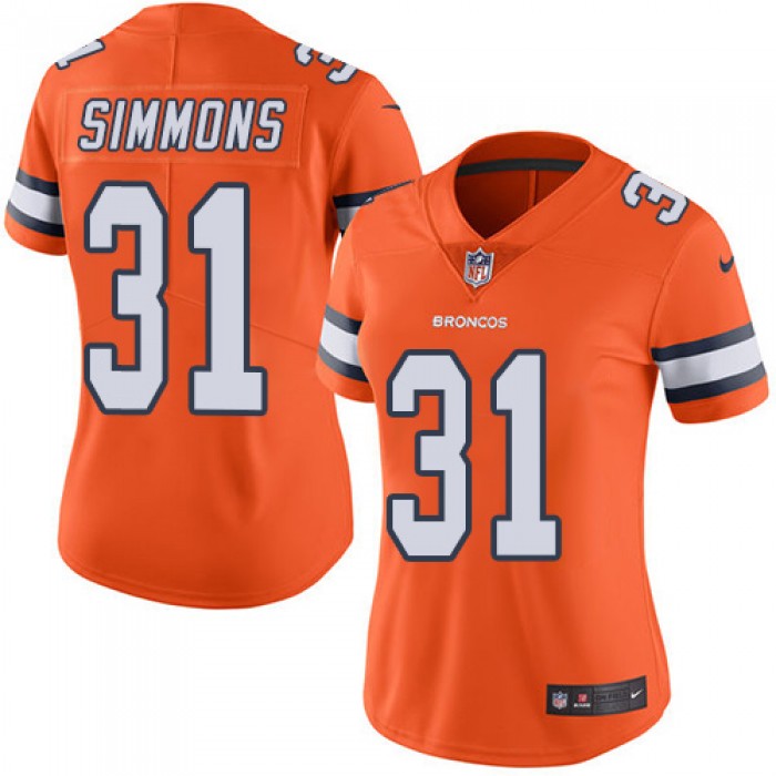 Women's Nike Denver Broncos #31 Justin Simmons Orange Stitched NFL Limited Rush Jersey