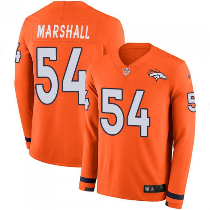 Nike Broncos 54 Brandon Marshall Orange Team Color Men's Stitched NFL Limited Therma Long Sleeve Jersey