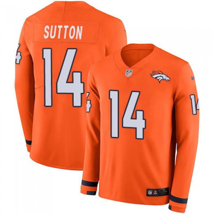 Nike Broncos 14 Courtland Sutton Orange Team Color Men's Stitched NFL Limited Therma Long Sleeve Jersey