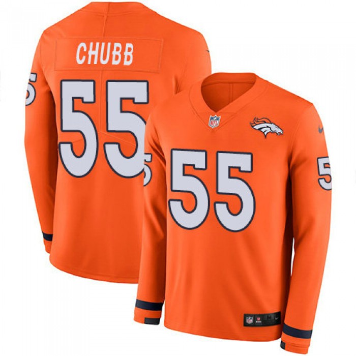 Nike Broncos 55 Bradley Chubb Orange Team Color Men's Stitched NFL Limited Therma Long Sleeve Jersey