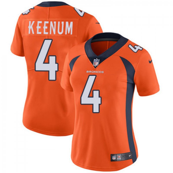 Nike Denver Broncos #4 Case Keenum Orange Team Color Women's Stitched NFL Vapor Untouchable Limited Jersey
