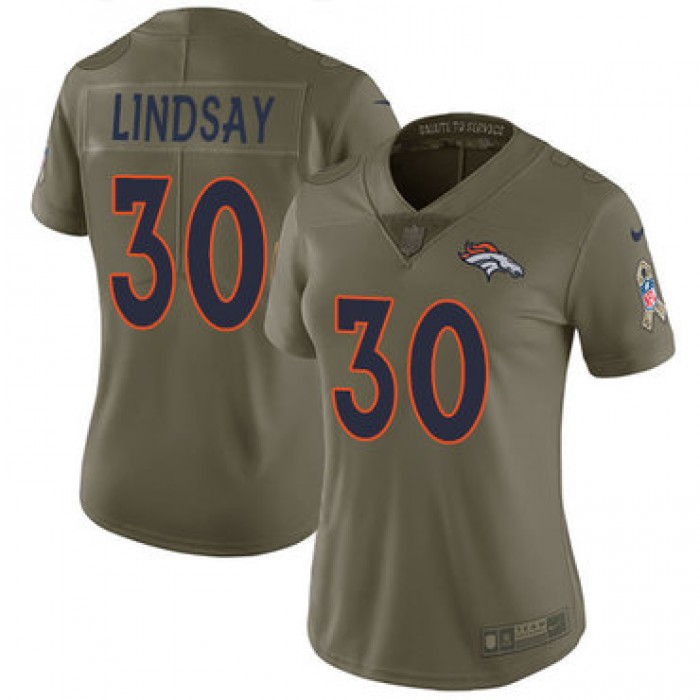 Nike Denver Broncos #30 Phillip Lindsay Olive Women's Stitched NFL Limited 2017 Salute to Service Jersey