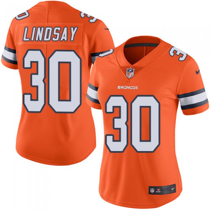 Nike Denver Broncos #30 Phillip Lindsay Orange Women's Stitched NFL Limited Rush Jersey
