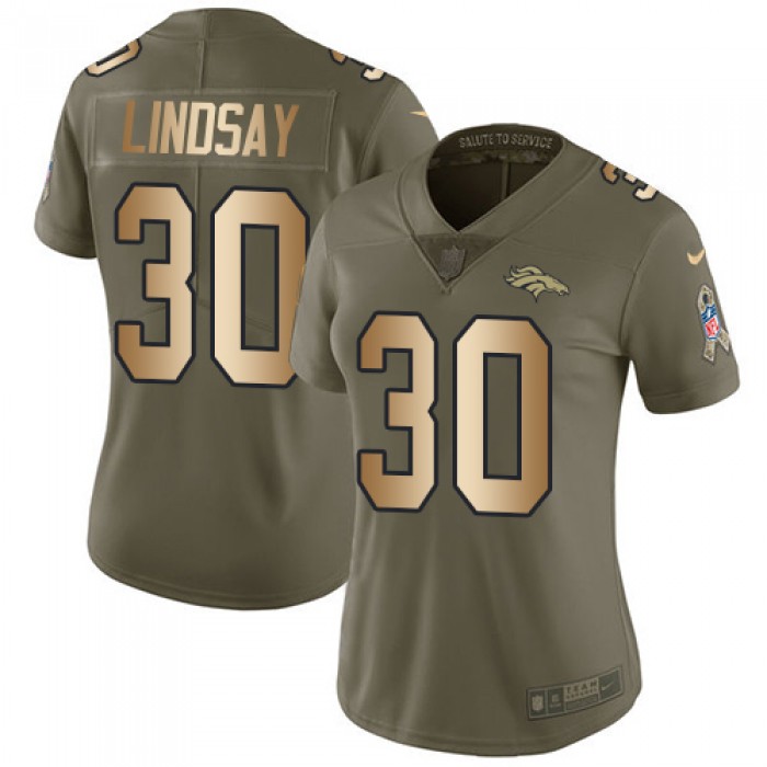 Nike Denver Broncos #30 Phillip Lindsay Olive Gold Women's Stitched NFL Limited 2017 Salute to Service Jersey