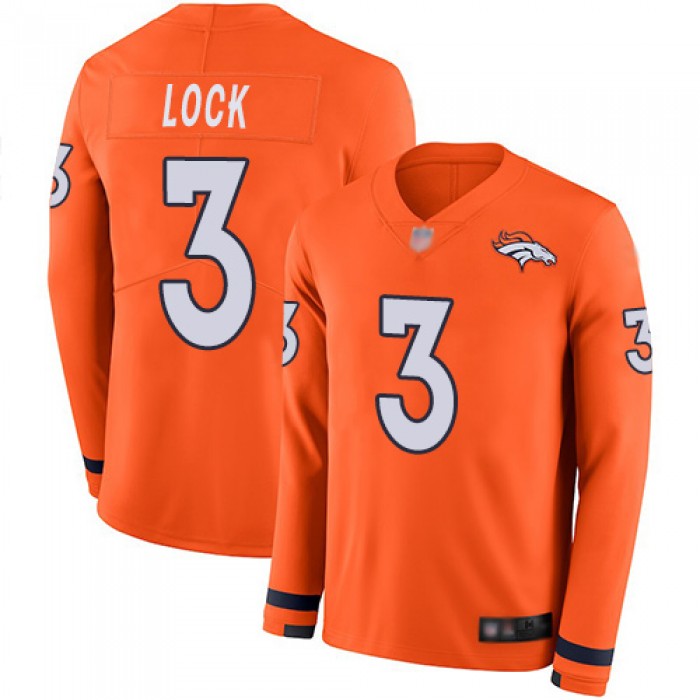 Broncos #3 Drew Lock Orange Team Color Men's Stitched Football Limited Therma Long Sleeve Jersey