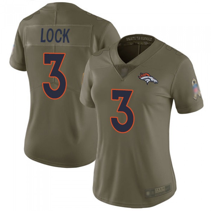 Broncos #3 Drew Lock Olive Women's Stitched Football Limited 2017 Salute to Service Jersey