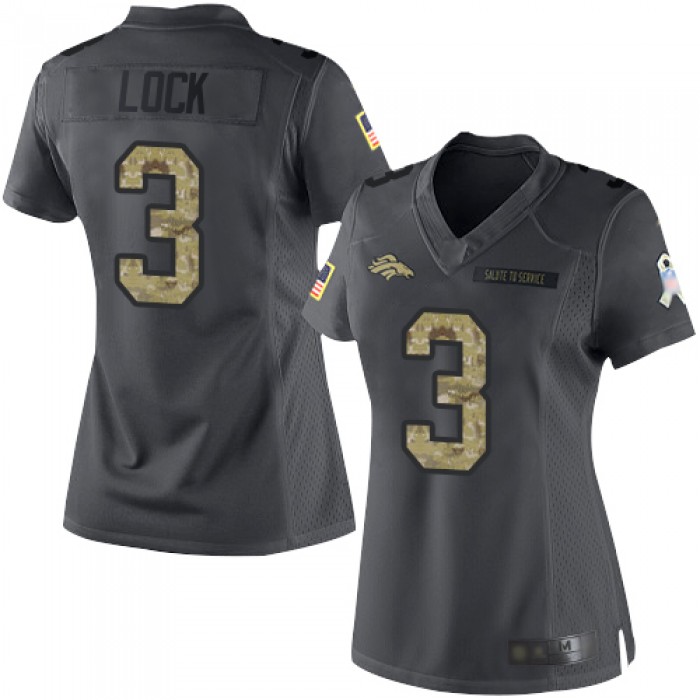 Broncos #3 Drew Lock Black Women's Stitched Football Limited 2016 Salute to Service Jersey