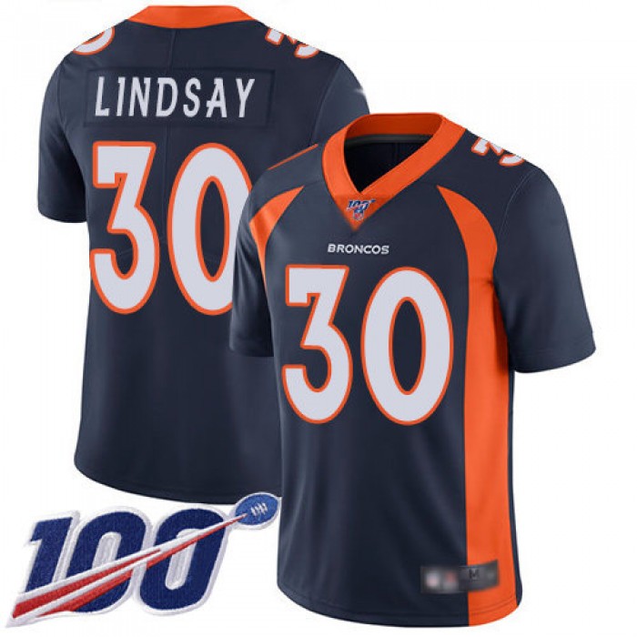 Broncos #30 Phillip Lindsay Navy Blue Alternate Men's Stitched Football 100th Season Vapor Limited Jersey