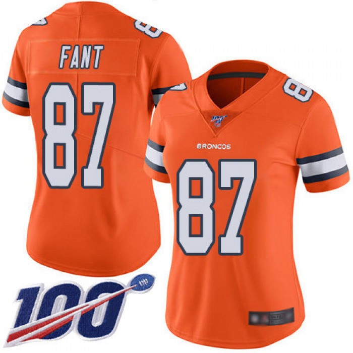 Nike Broncos #87 Noah Fant Orange Women's Stitched NFL Limited Rush 100th Season Jersey
