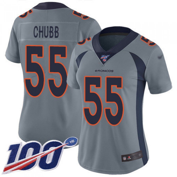 Nike Broncos #55 Bradley Chubb Gray Women's Stitched NFL Limited Inverted Legend 100th Season Jersey