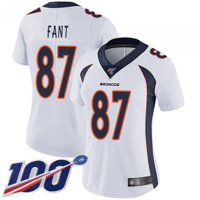 Nike Broncos #87 Noah Fant White Women's Stitched NFL 100th Season Vapor Limited Jersey