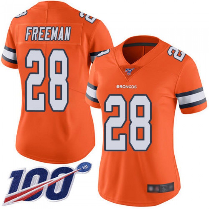 Nike Broncos #28 Royce Freeman Orange Women's Stitched NFL Limited Rush 100th Season Jersey