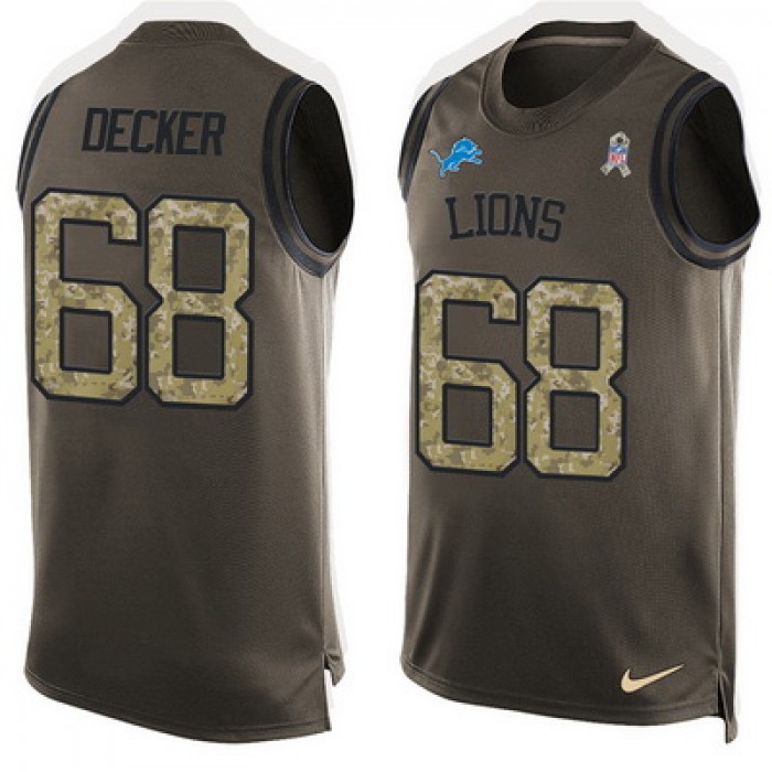 Men's Detroit Lions #68 Taylor Decker Green Salute to Service Hot Pressing Player Name & Number Nike NFL Tank Top Jersey