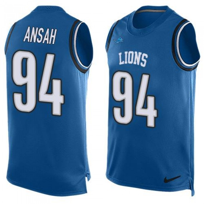 Men's Detroit Lions #94 Ziggy Ansah Light Blue Hot Pressing Player Name & Number Nike NFL Tank Top Jersey
