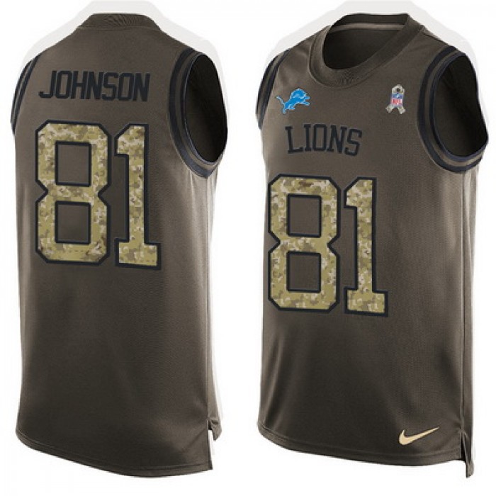 Men's Detroit Lions #81 Calvin Johnson Green Salute to Service Hot Pressing Player Name & Number Nike NFL Tank Top Jersey