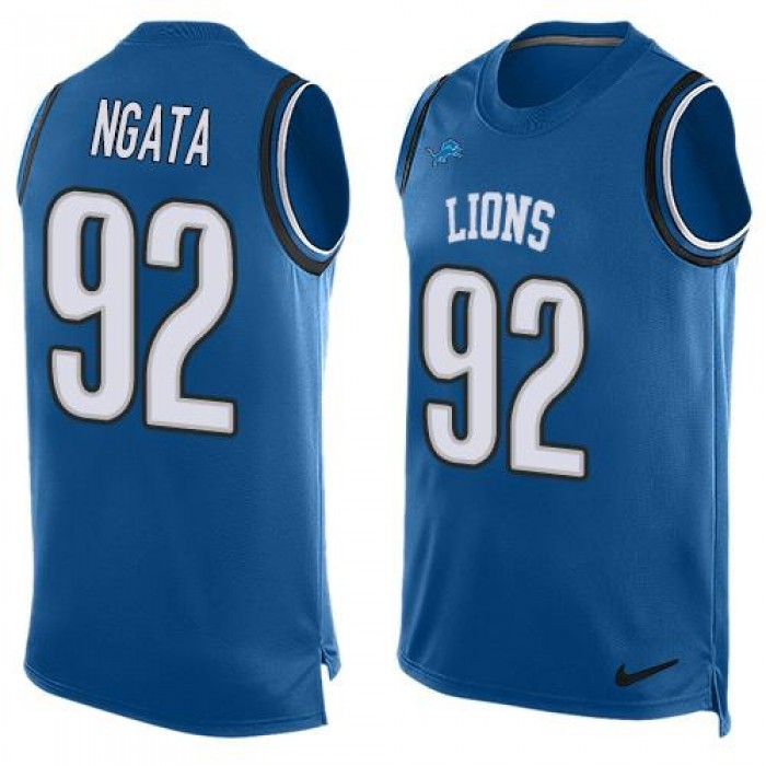 Men's Detroit Lions #92 Haloti Ngata Light Blue Hot Pressing Player Name & Number Nike NFL Tank Top Jersey