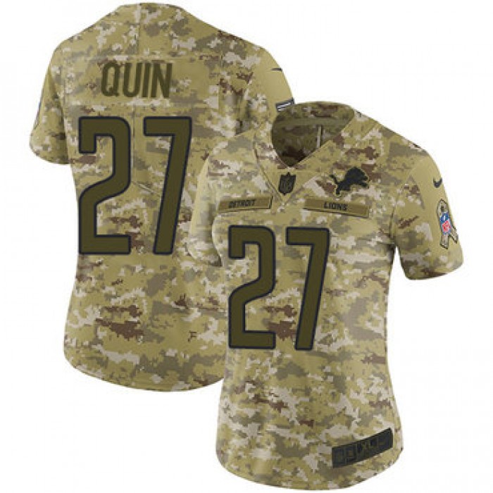 Nike Lions #27 Glover Quin Camo Women's Stitched NFL Limited 2018 Salute to Service Jersey
