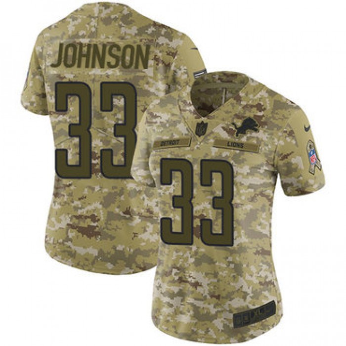 Nike Lions #33 Kerryon Johnson Camo Women's Stitched NFL Limited 2018 Salute to Service Jersey