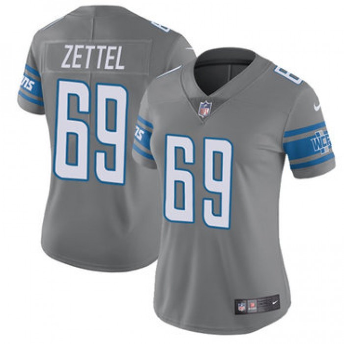 Women's Nike Detroit Lions #69 Anthony Zettel Gray Stitched NFL Limited Rush Jersey