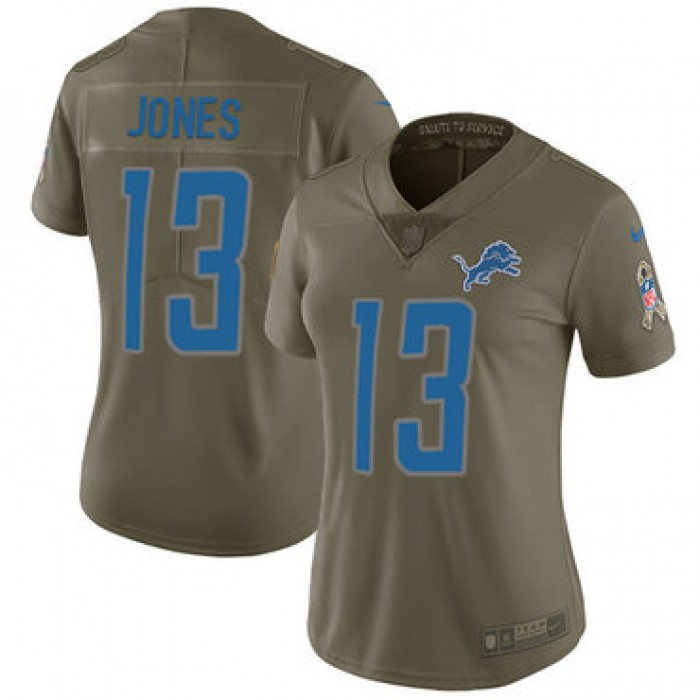Women's Nike Detroit Lions #13 T.J. Jones Olive Stitched NFL Limited 2017 Salute to Service Jersey