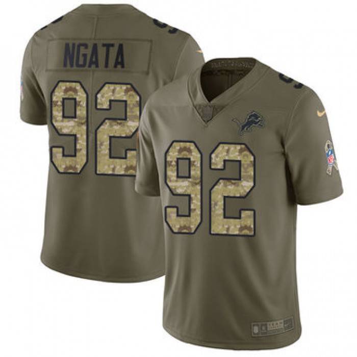 Nike Lions #92 Haloti Ngata Olive Camo Men's Stitched NFL Limited 2017 Salute To Service Jersey