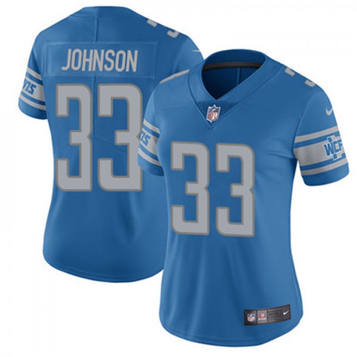 Nike Detroit Lions #33 Kerryon Johnson Light Blue Team Color Women's Stitched NFL Vapor Untouchable Limited Jersey