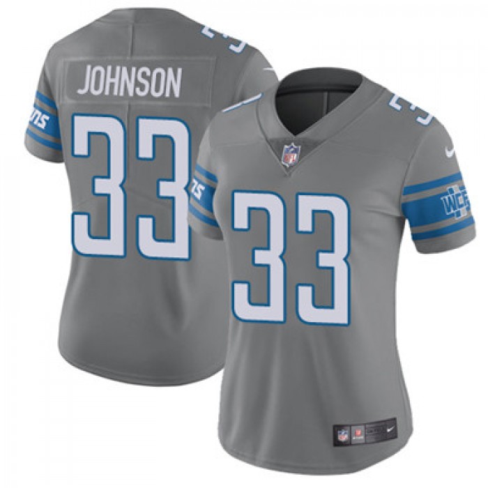 Nike Detroit Lions #33 Kerryon Johnson Gray Women's Stitched NFL Limited Rush Jersey
