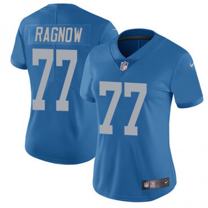 Nike Detroit Lions #77 Frank Ragnow Blue Throwback Women's Stitched NFL Vapor Untouchable Limited Jersey