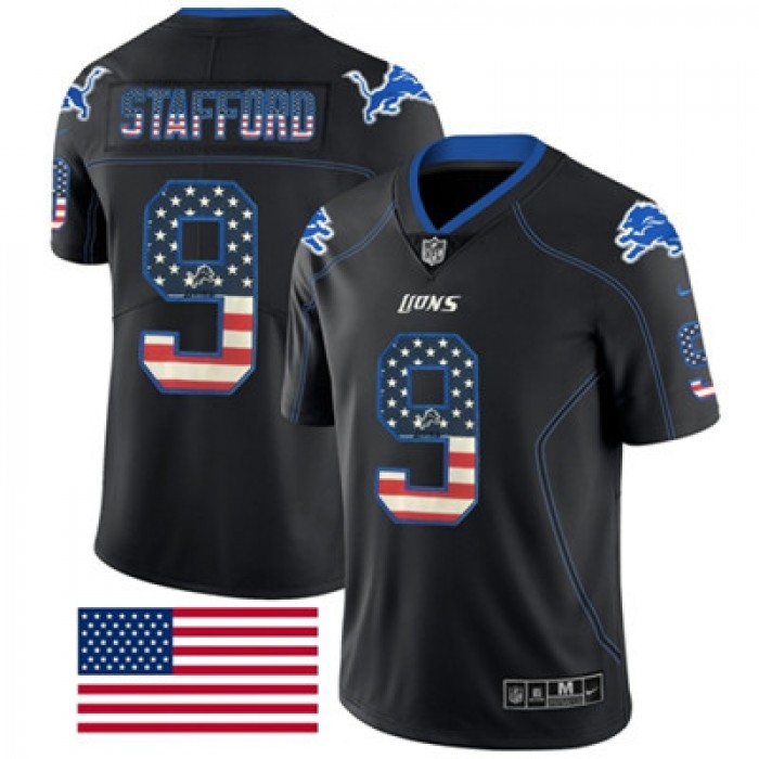 Nike Detroit Lions #9 Matthew Stafford Black Men's Stitched NFL Limited Rush USA Flag Jersey