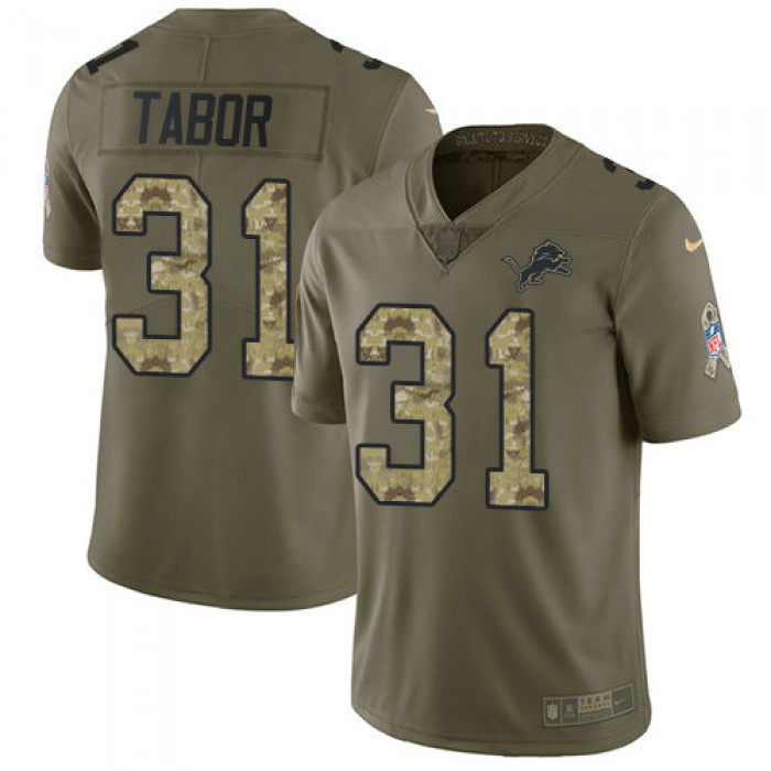 Kids Nike Lions 31 Teez Tabor Olive Camo Stitched NFL Limited 2017 Salute To Service Jersey