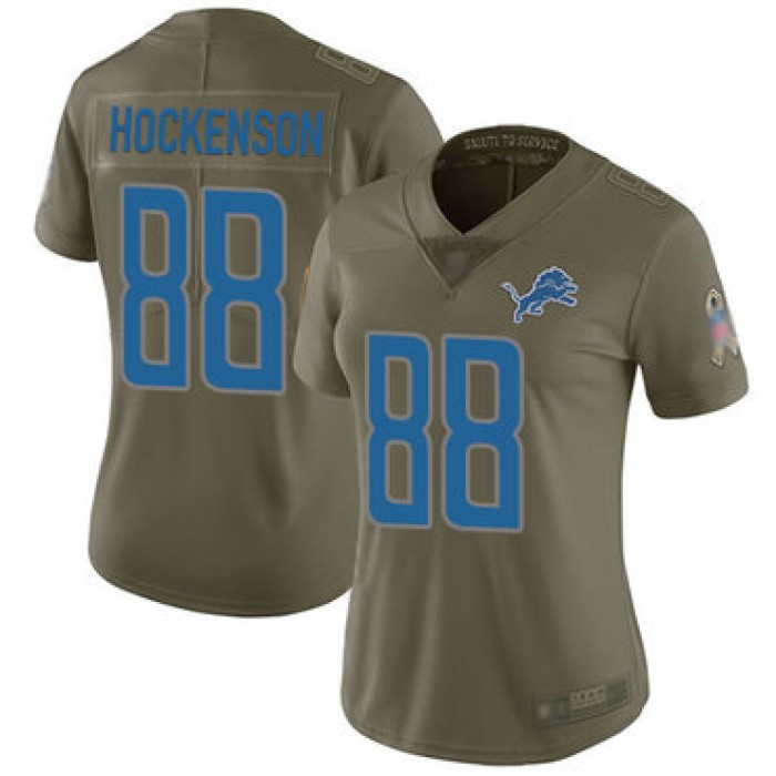 Lions #88 T.J. Hockenson Olive Women's Stitched Football Limited 2017 Salute to Service Jersey
