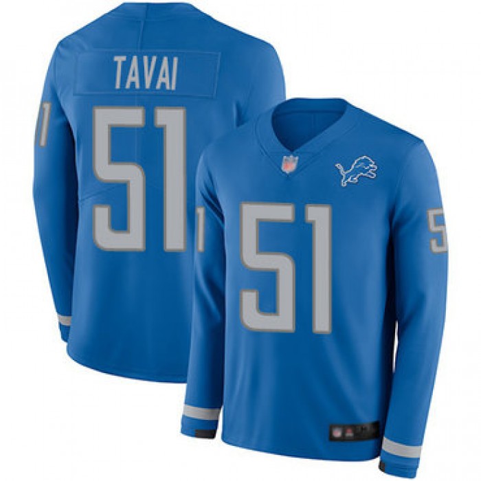 Lions #51 Jahlani Tavai Blue Team Color Men's Stitched Football Limited Therma Long Sleeve Jersey