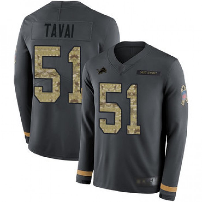 Lions #51 Jahlani Tavai Anthracite Salute to Service Men's Stitched Football Limited Therma Long Sleeve Jersey