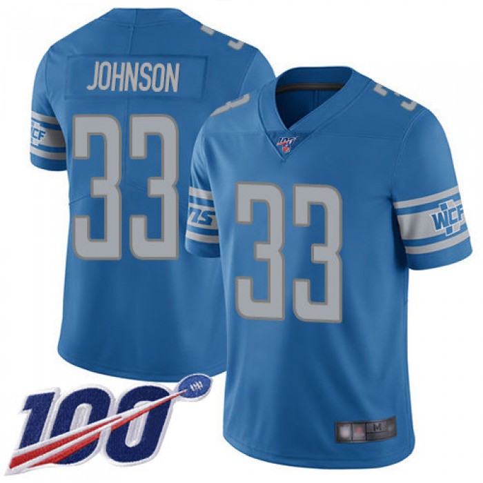 Lions #33 Kerryon Johnson Blue Team Color Men's Stitched Football 100th Season Vapor Limited Jersey