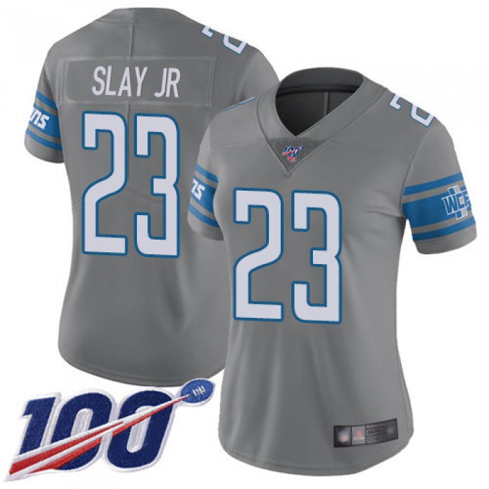 Nike Lions #23 Darius Slay Jr Gray Women's Stitched NFL Limited Rush 100th Season Jersey