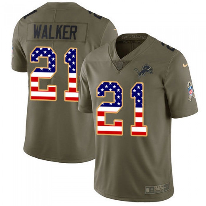 Nike Lions #21 Tracy Walker Olive USA Flag Men's Stitched NFL Limited 2017 Salute To Service Jersey
