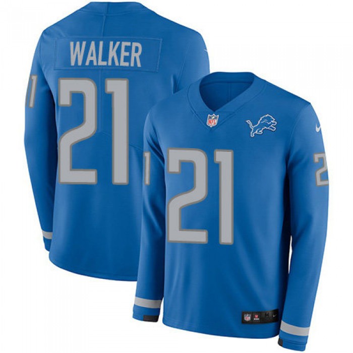 Nike Lions #21 Tracy Walker Blue Team Color Men's Stitched NFL Limited Therma Long Sleeve Jersey